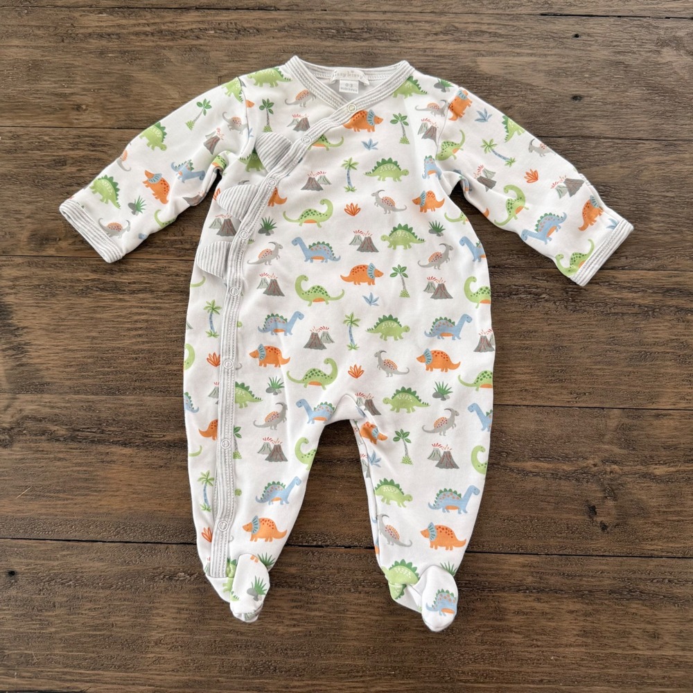 Kissy Kissy Dinosaur Print Pima Cotton Side Snap Footie Sleeper 0-3 Months